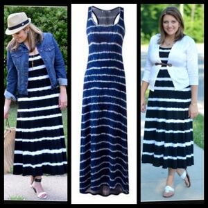 Boho Blue Tie Dye Racerback Tank Maxi Soft Stretchy Dress Size Small